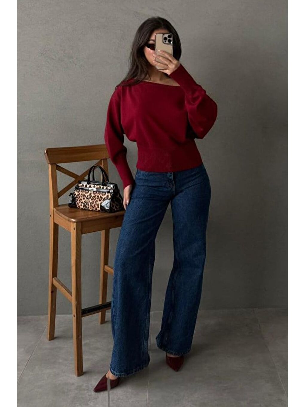 Kırmızı Ribbed Asimetrik Kesimli Kadın Kazak Mg2744-8