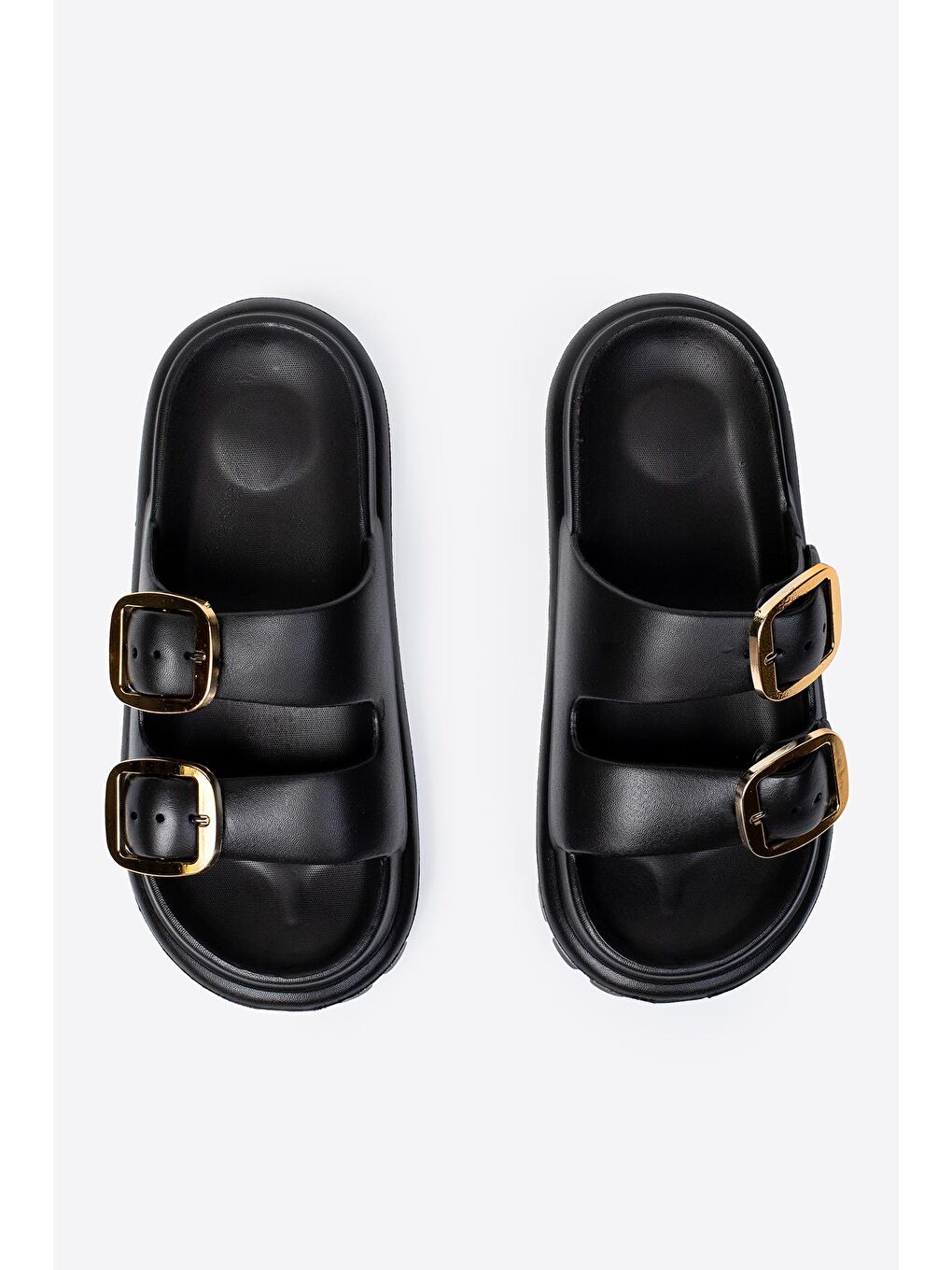 Siyah Çift Tokalı Kadın Eva Kalın Taban Terlik-5