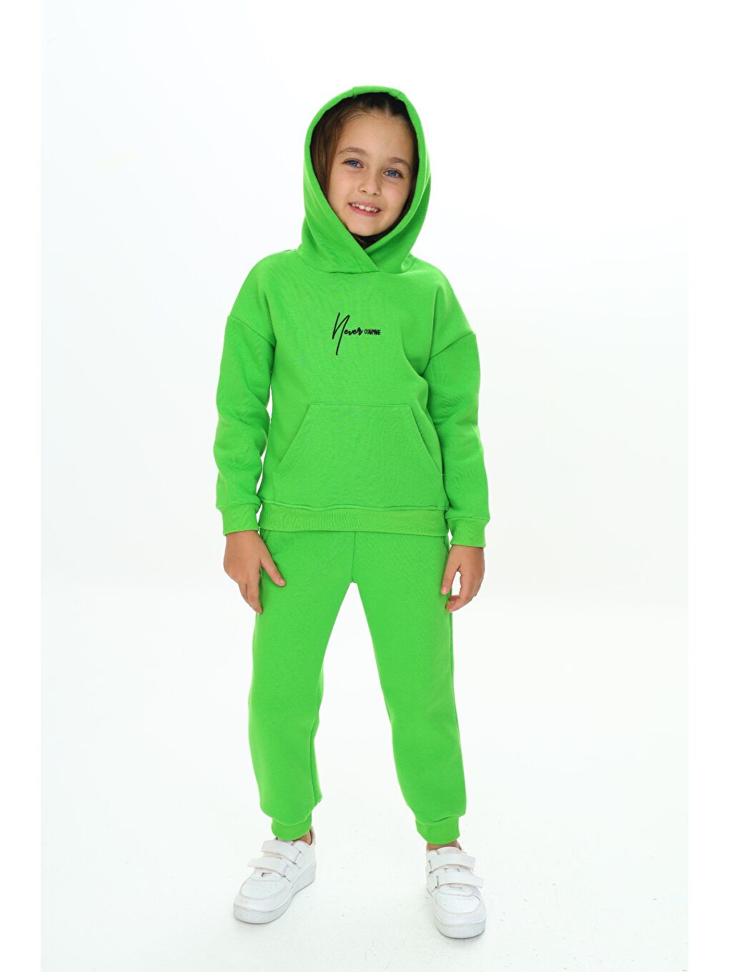 Yeşil Kız Çocuk Kapüşonlu Eşofman Takım-3