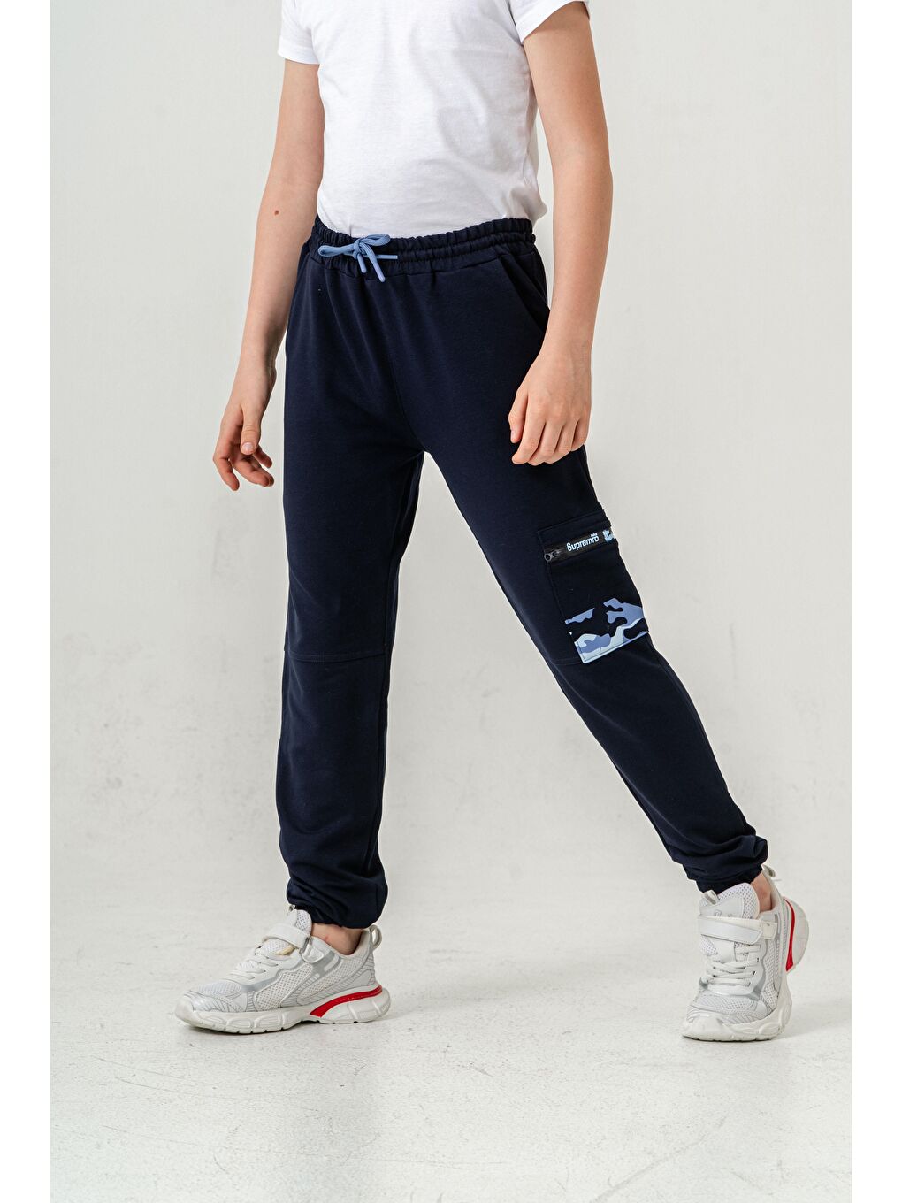 Lacivert Kargo Cepli Cep Kamuflaj Baskılı Fermuarlı Erkek Çocuk Eşofman Altı-2