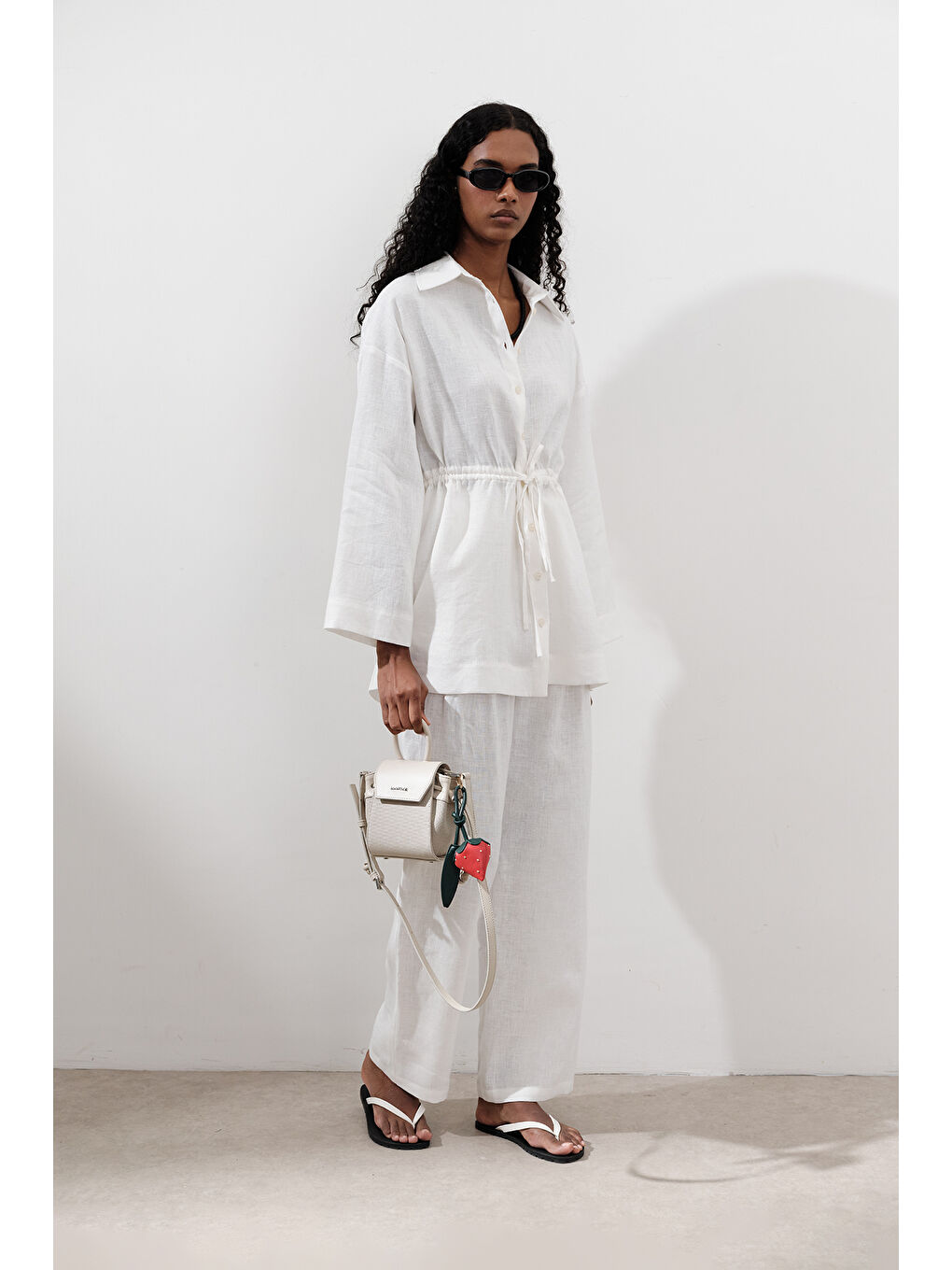 Keten Beli Bağlamalı Tunik Ekru