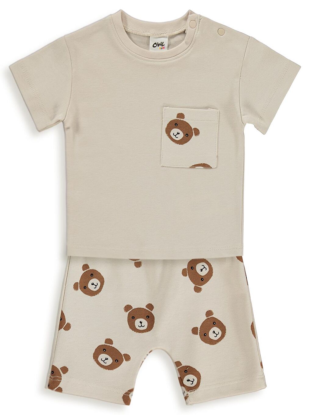 Baby Ayıcık Baskılı 6-18 Ay Takım - Bej 12-18 Ay
