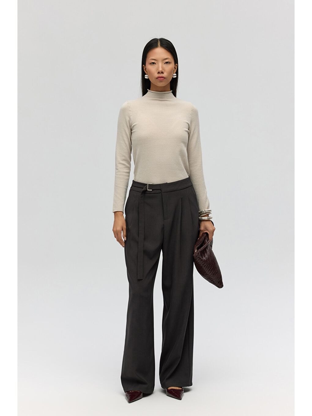 Bej Serina Balıkçı Yaka Taş İnce Triko-1