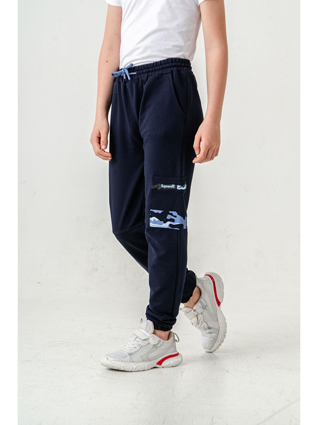 Lacivert Kargo Cepli Cep Kamuflaj Baskılı Fermuarlı Erkek Çocuk Eşofman Altı-3