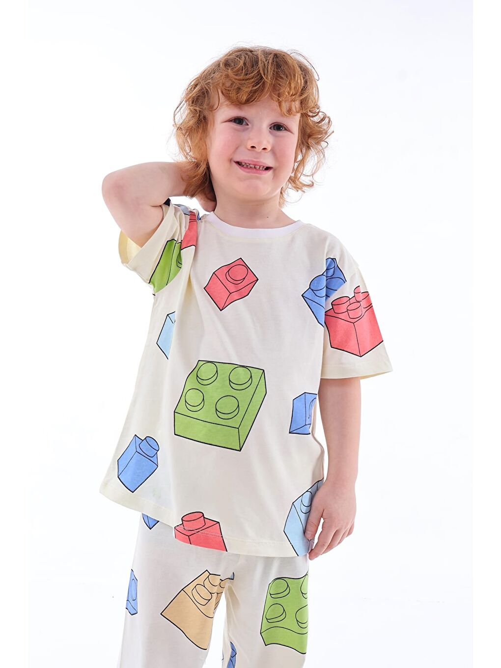 Pembe Renk Blokları Desenli Çocuk Pijama Takımı-1