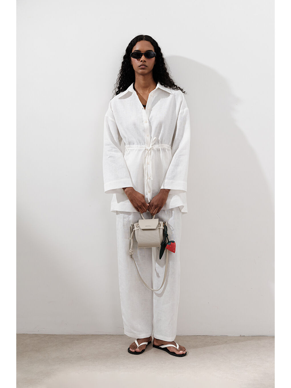 Keten Beli Bağlamalı Tunik Ekru-1