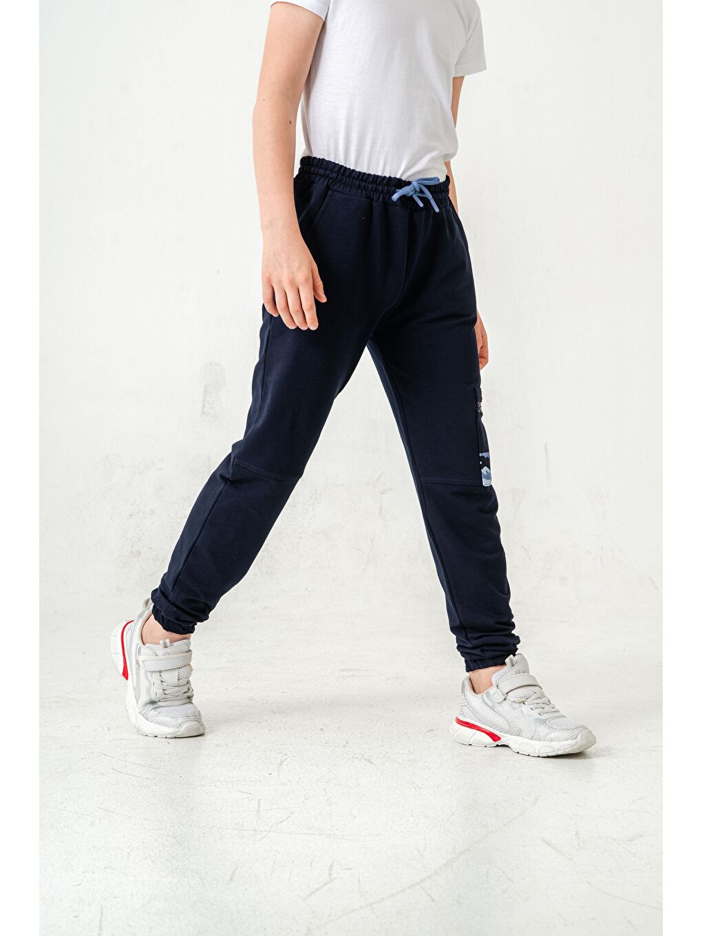 Lacivert Kargo Cepli Cep Kamuflaj Baskılı Fermuarlı Erkek Çocuk Eşofman Altı-4