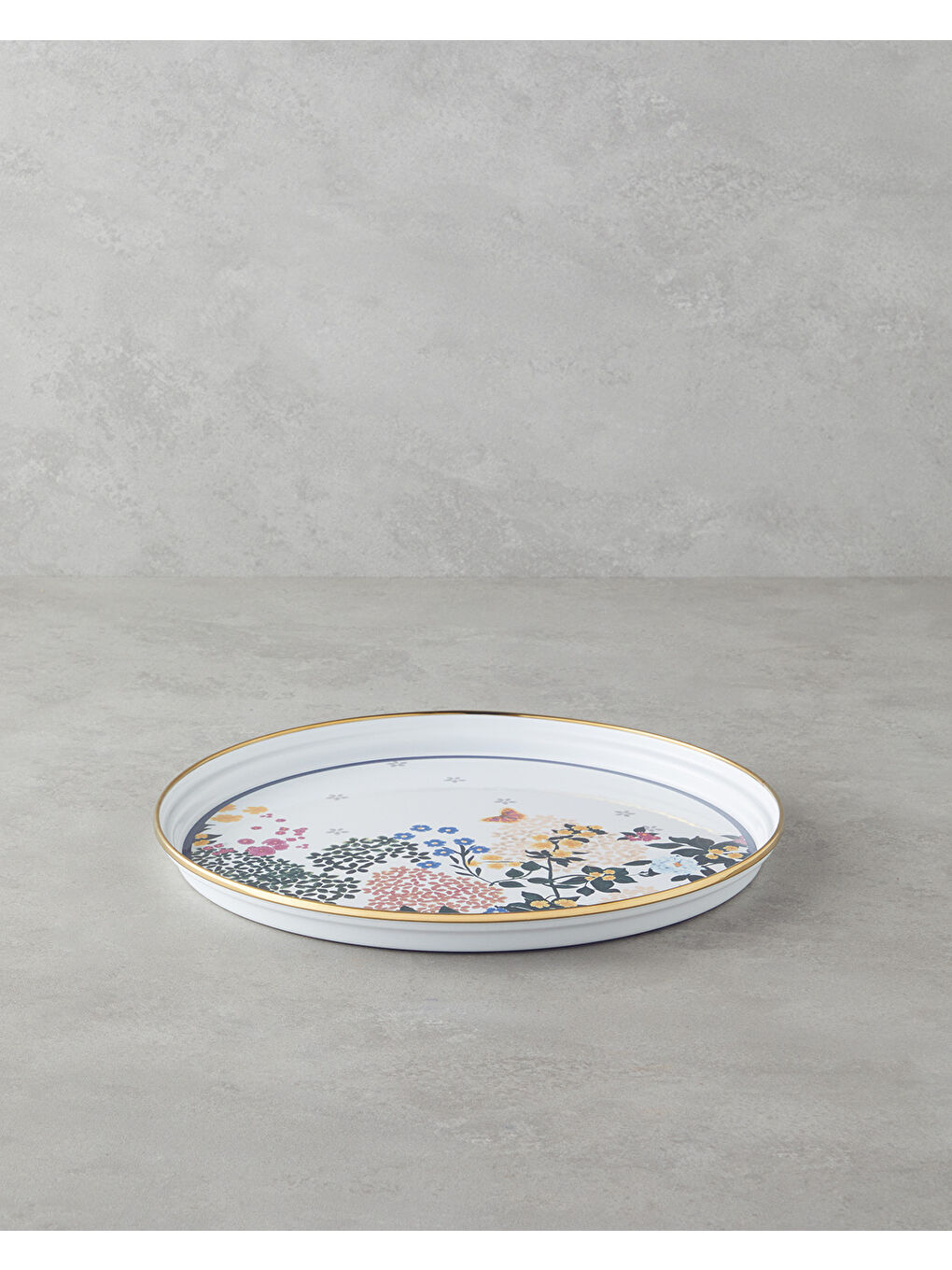 Beyaz Artistic Flower Emaye Tepsi 31 cm Renkli-1