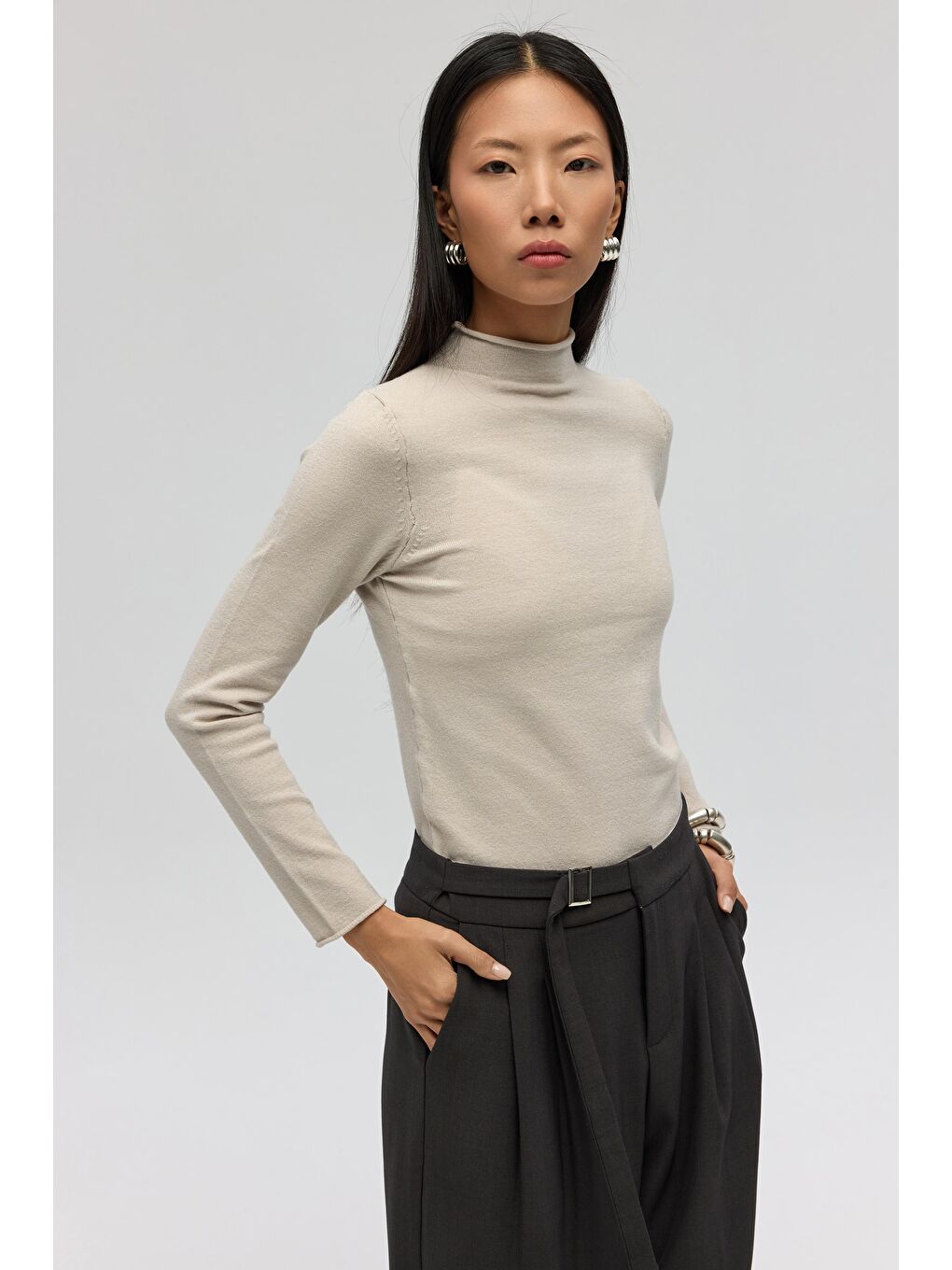 Bej Serina Balıkçı Yaka Taş İnce Triko-3