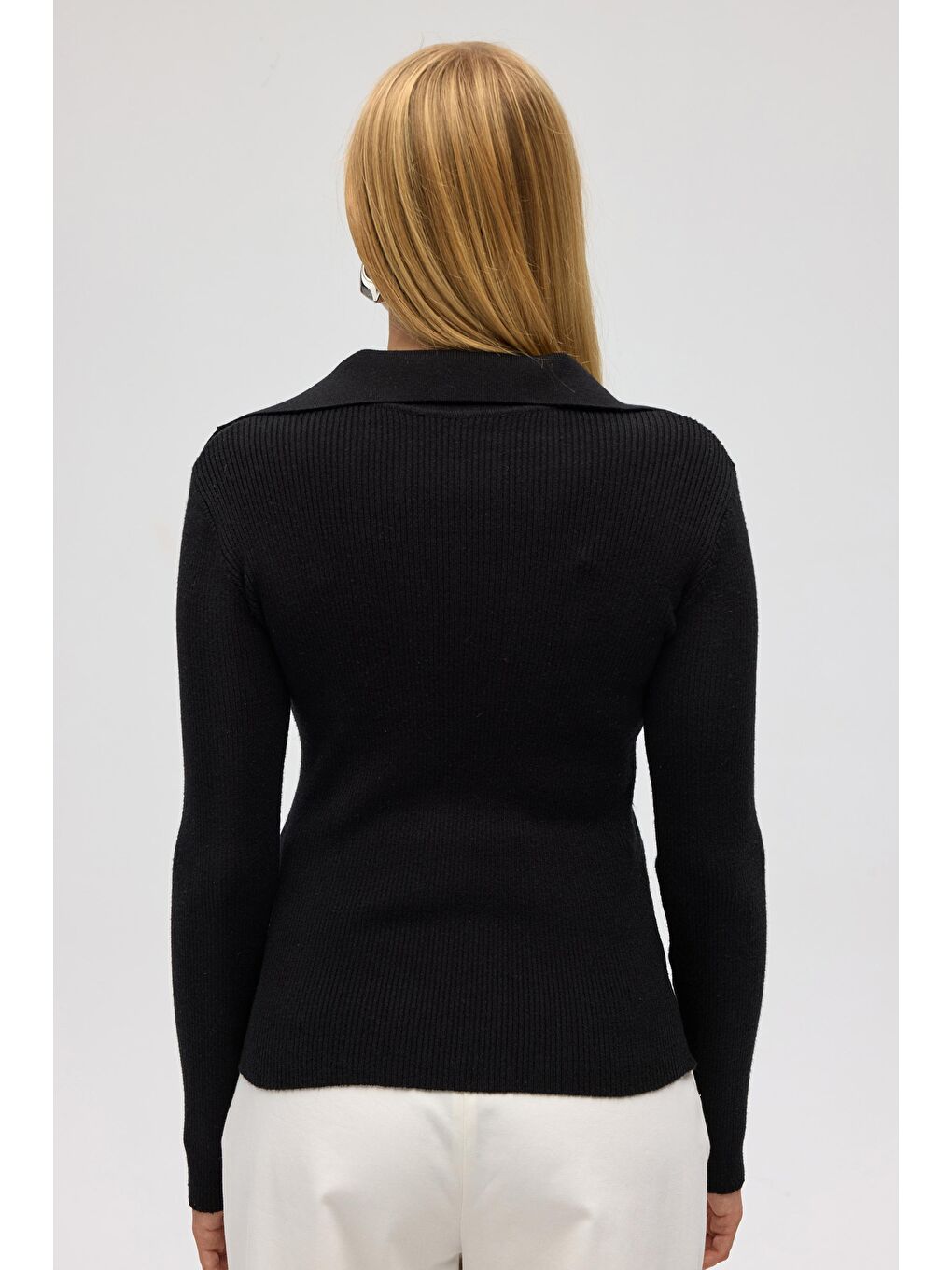 İnari Polo Yaka Siyah Triko Kazak-4