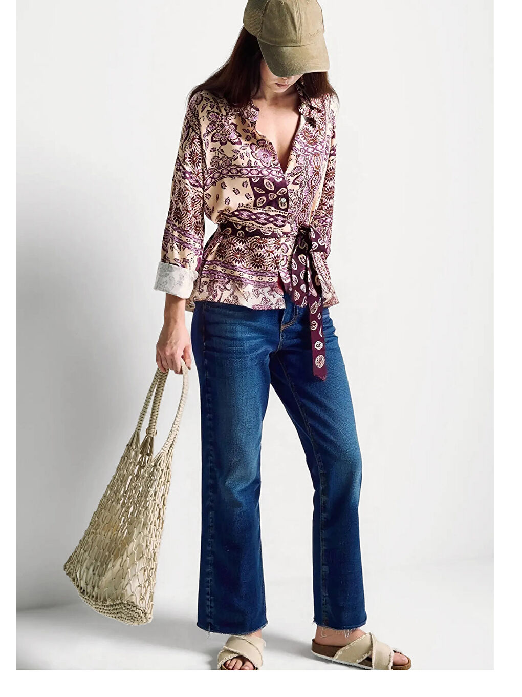 Kadın Koyu Mavi Streç Pamuklu Paçası Kesik Geniş Paça Denim Pantolon