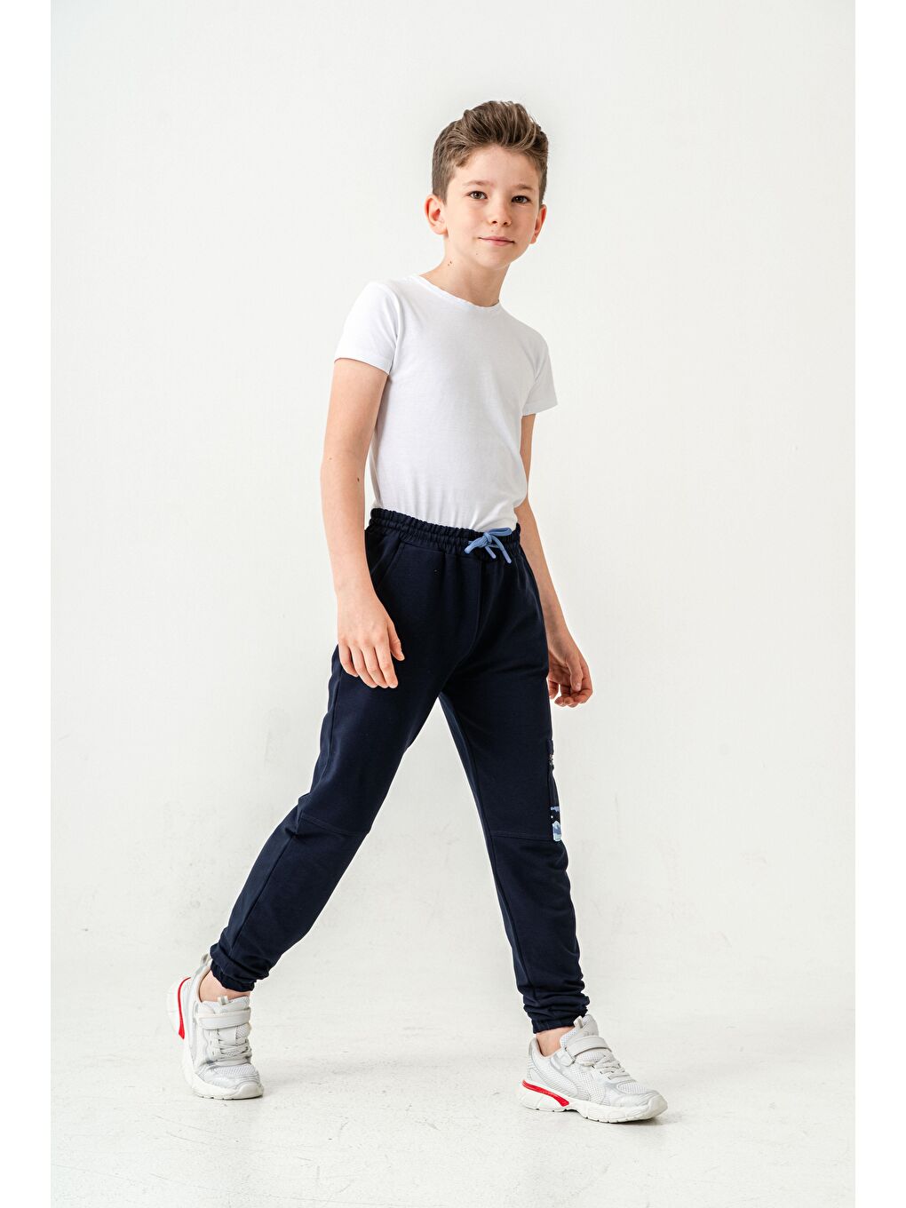 Lacivert Kargo Cepli Cep Kamuflaj Baskılı Fermuarlı Erkek Çocuk Eşofman Altı-5