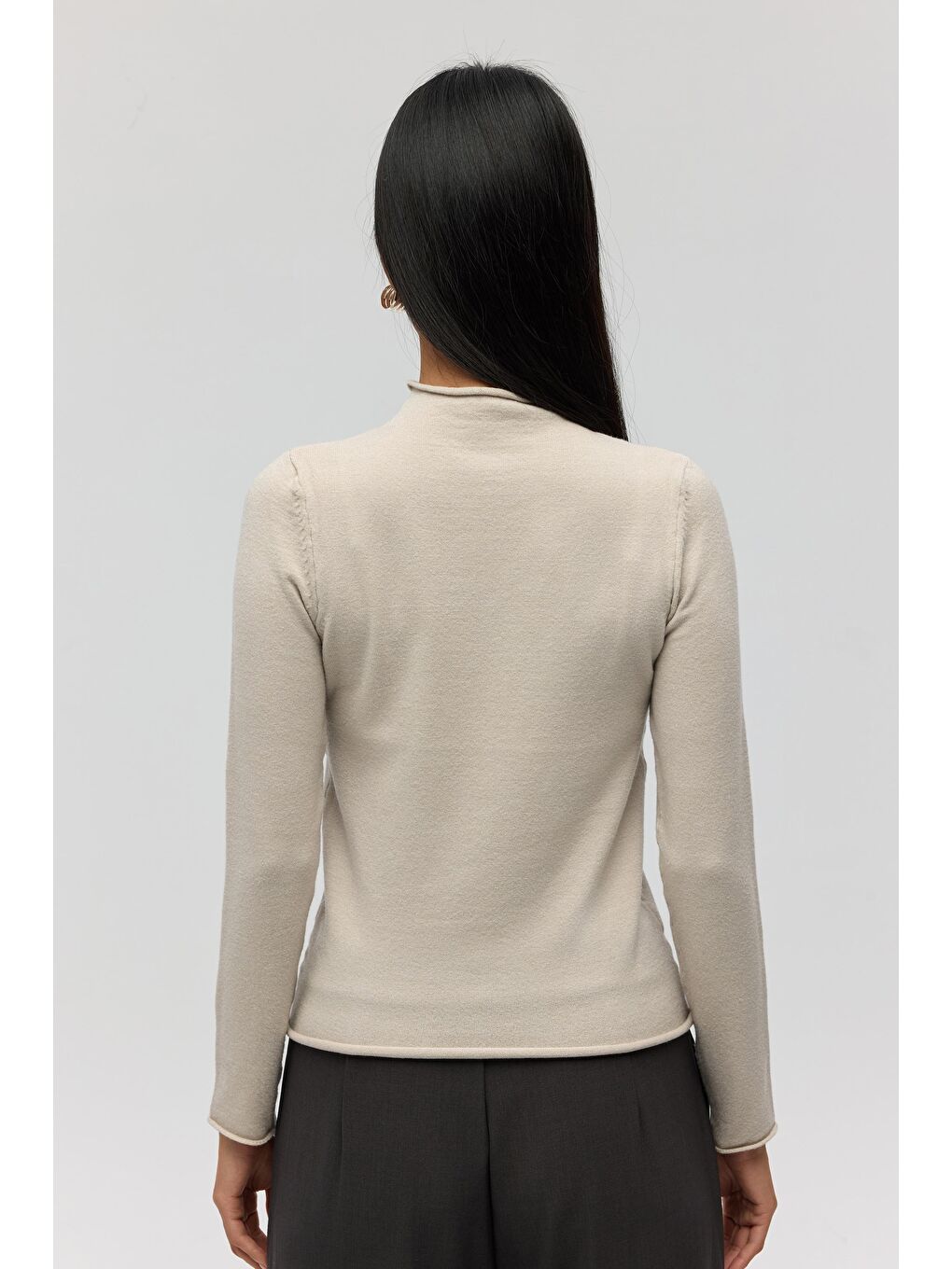 Bej Serina Balıkçı Yaka Taş İnce Triko-4
