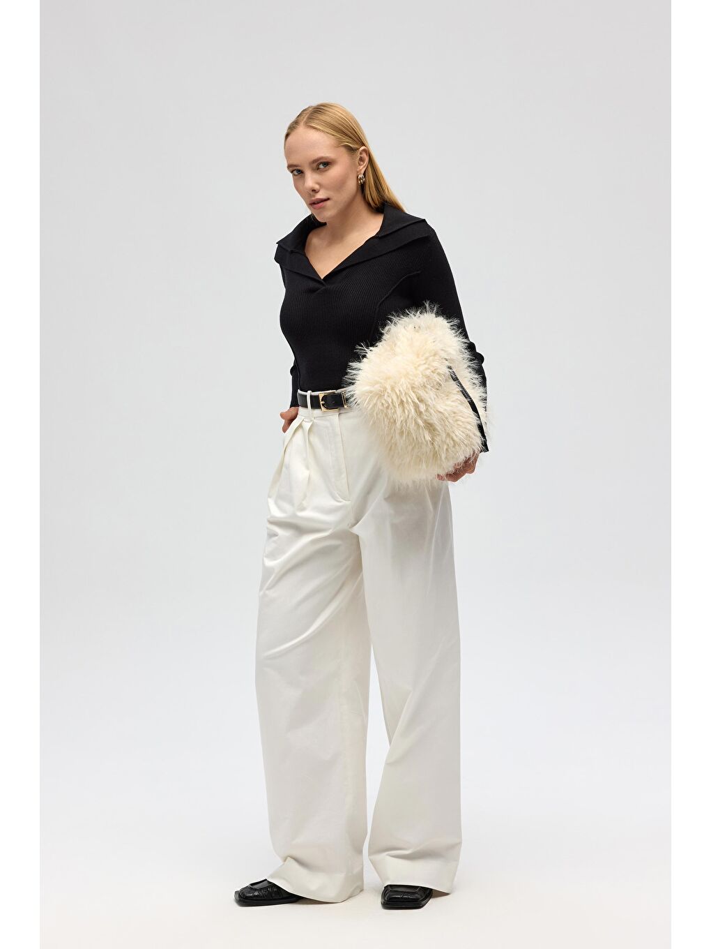 İnari Polo Yaka Siyah Triko Kazak-5