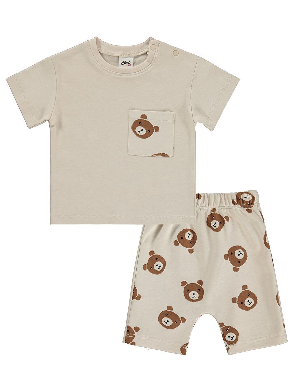 Baby Ayıcık Baskılı 6-18 Ay Takım - Bej 12-18 Ay-1