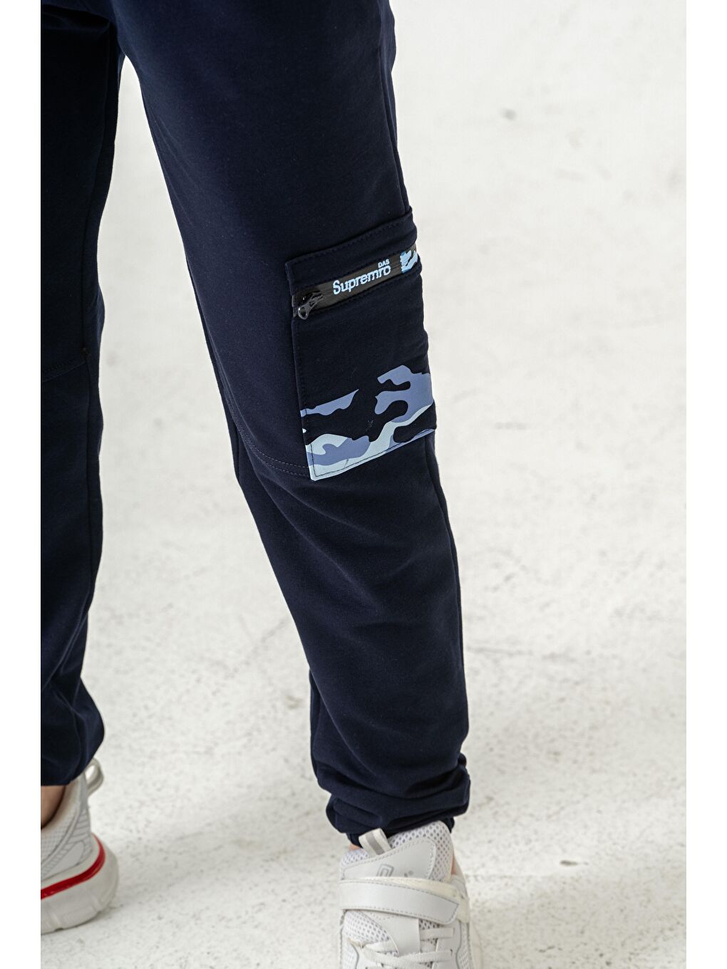 Lacivert Kargo Cepli Cep Kamuflaj Baskılı Fermuarlı Erkek Çocuk Eşofman Altı-6