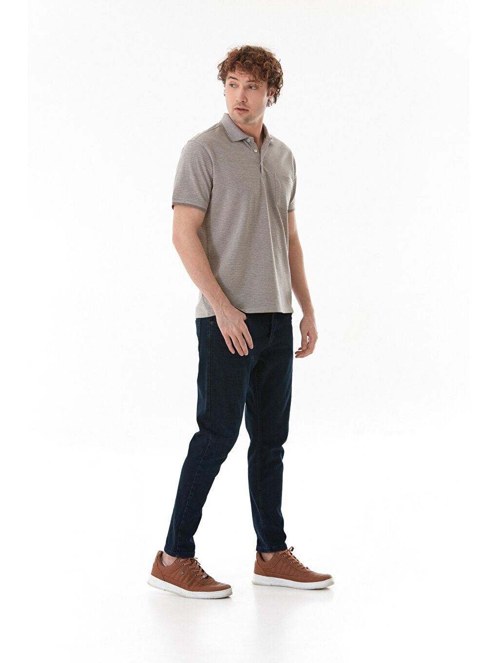 Bej Cepli Düğmeli Polo Yaka Tişört-2