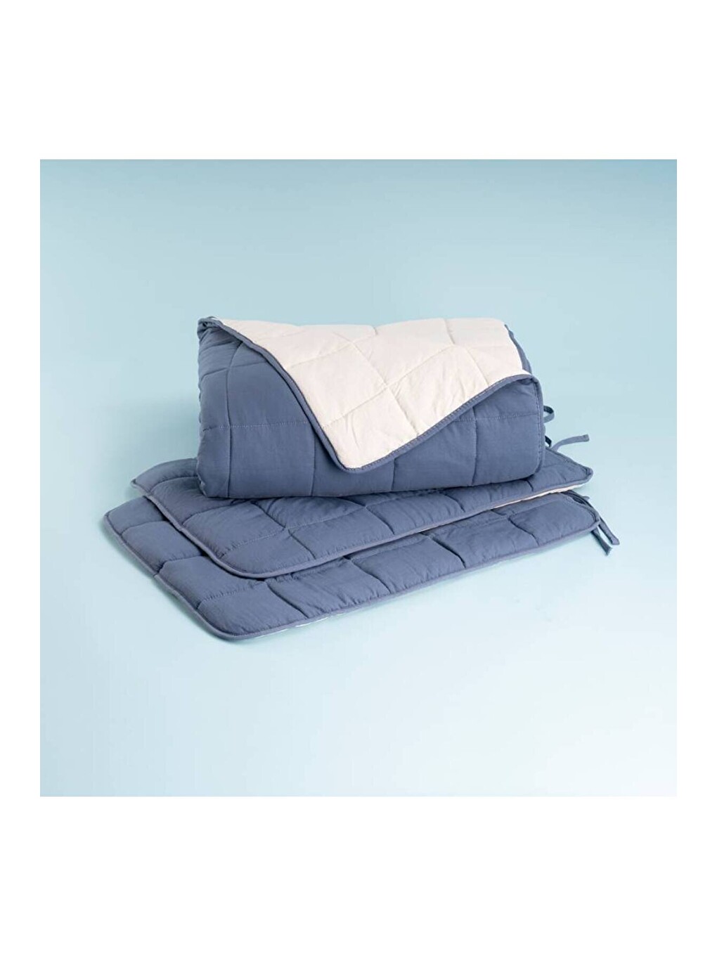 Lacivert Kullanımı Kolay Çift Kişilik Yastık Alezi Ve Yorgan Seti 220x240 Cm Denim - Egeo Life Serisi-1