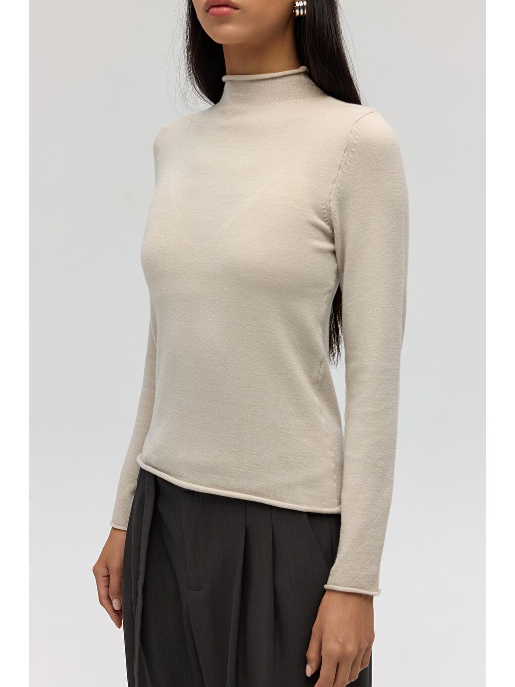 Bej Serina Balıkçı Yaka Taş İnce Triko-6