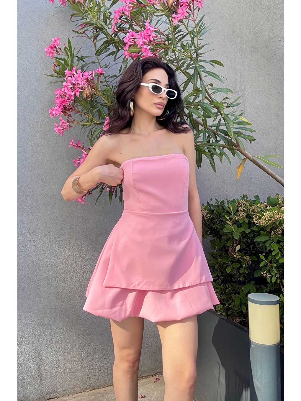 Kadın Pembe Straplez Elbise 1006-748-2
