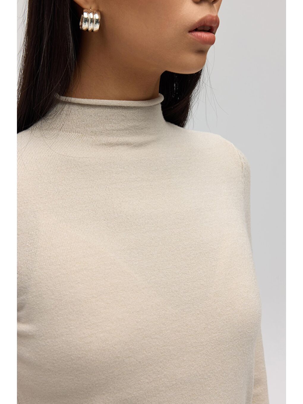 Bej Serina Balıkçı Yaka Taş İnce Triko-7