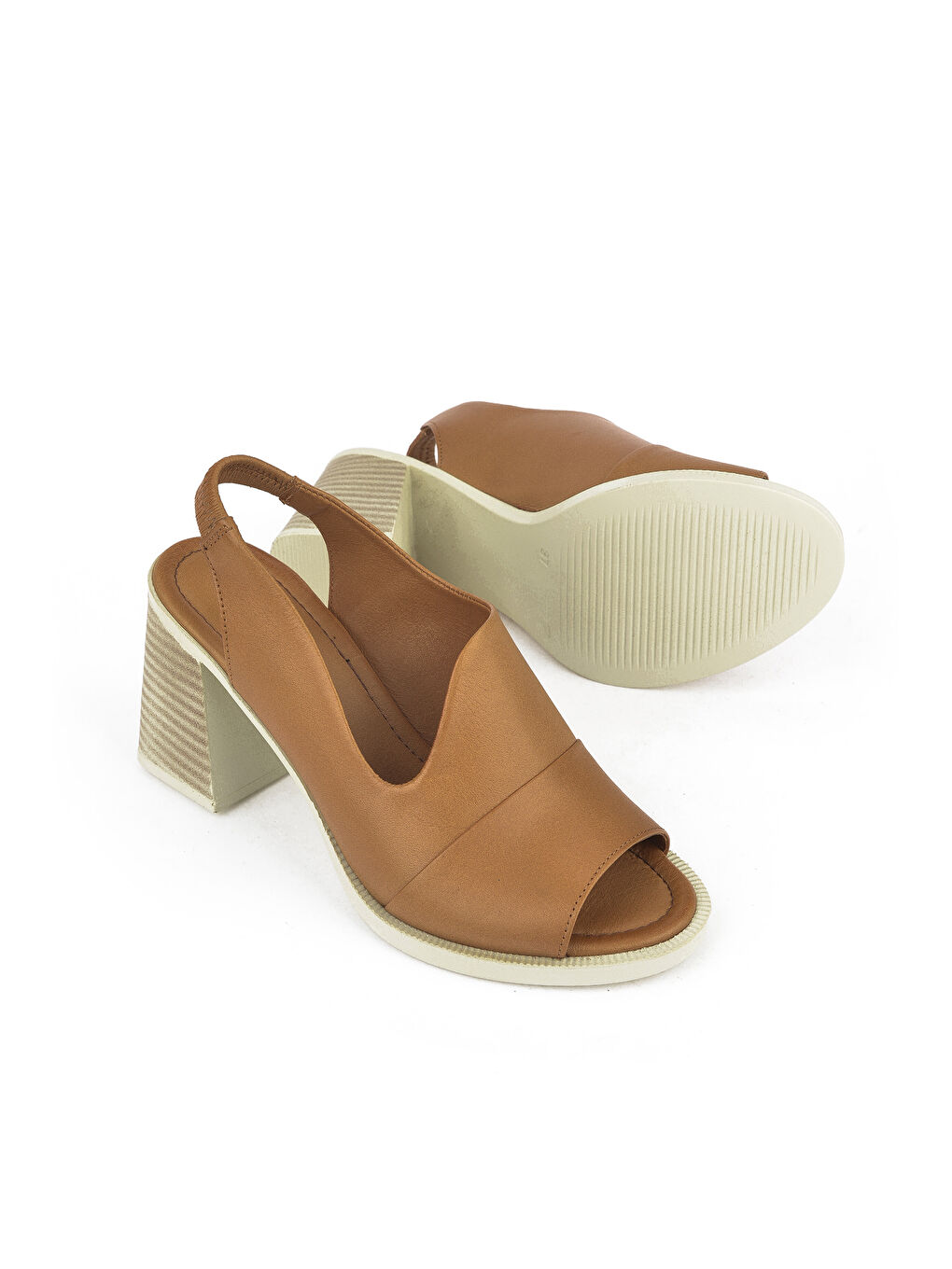 Kahverengi Kadın Hakiki Deri Topuklu Sandalet 151992Z54004 Taba-3