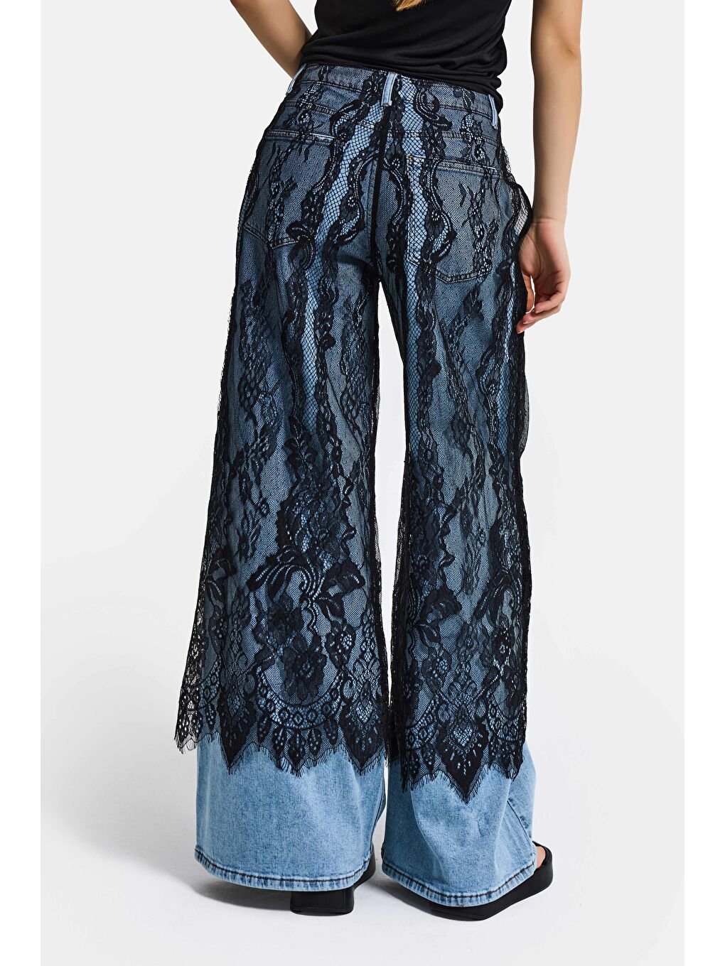 Mavi Kadın Dantel Jean Rengi Palazzo Fit Dantel Detaylı Özel Tasarım Denim Jean-2