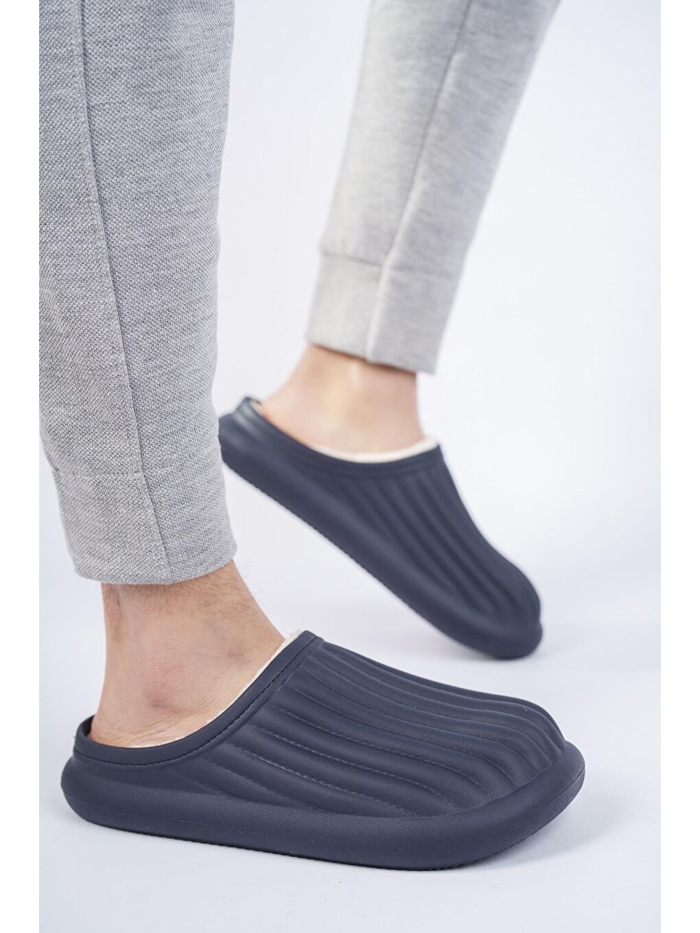 Lacivert FLORA Kapalı İçi Yünlü Unisex Ev Terliği Kışlık Terlik Su Geçirmez-6