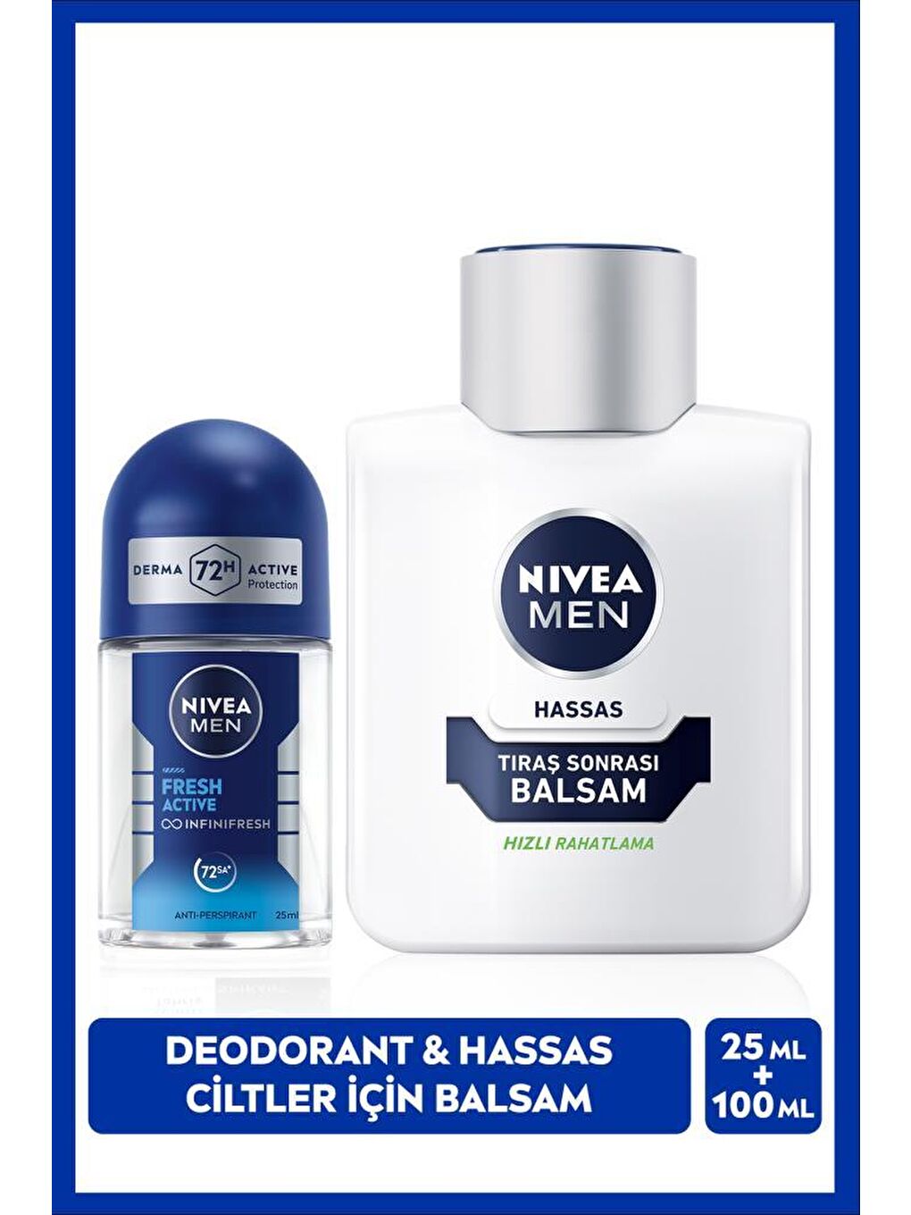 MEN Erkek Hassas Ciltler İçin Tıraş Sonrası Balsam 100ml ve Mini Roll-on Deodorant Fresh Active25ml