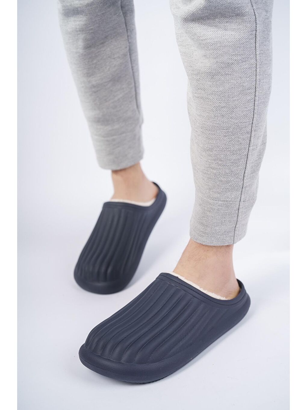 Lacivert FLORA Kapalı İçi Yünlü Unisex Ev Terliği Kışlık Terlik Su Geçirmez-7