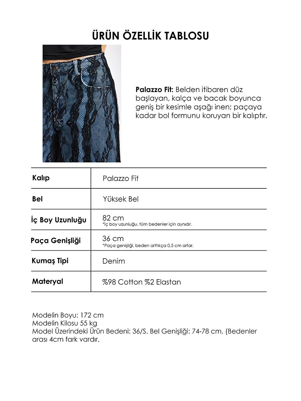 Mavi Kadın Dantel Jean Rengi Palazzo Fit Dantel Detaylı Özel Tasarım Denim Jean-3