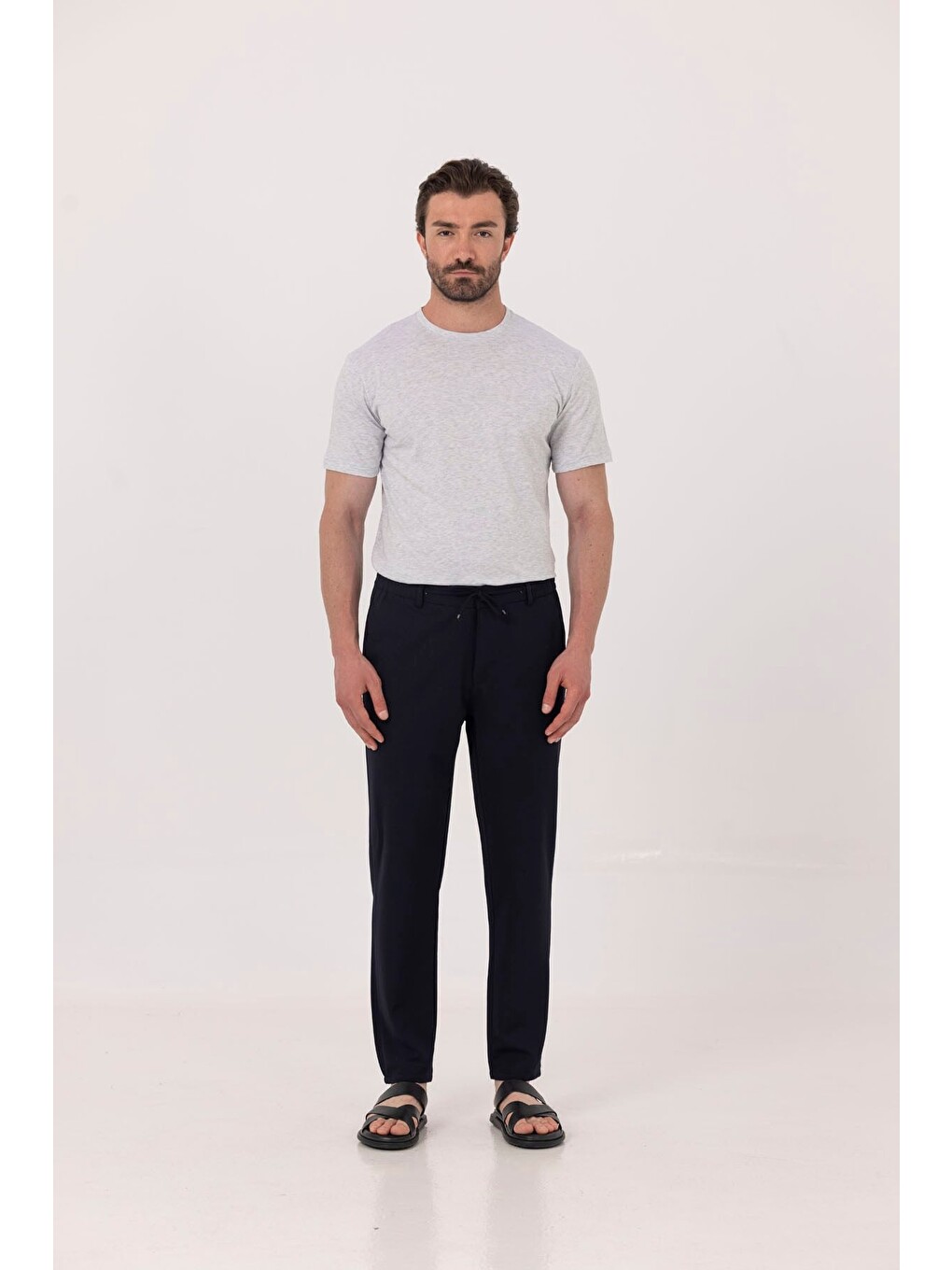 Açık Gri %100 Pamuk Bisiklet Yaka Düz Renk Basic T-shirt-1