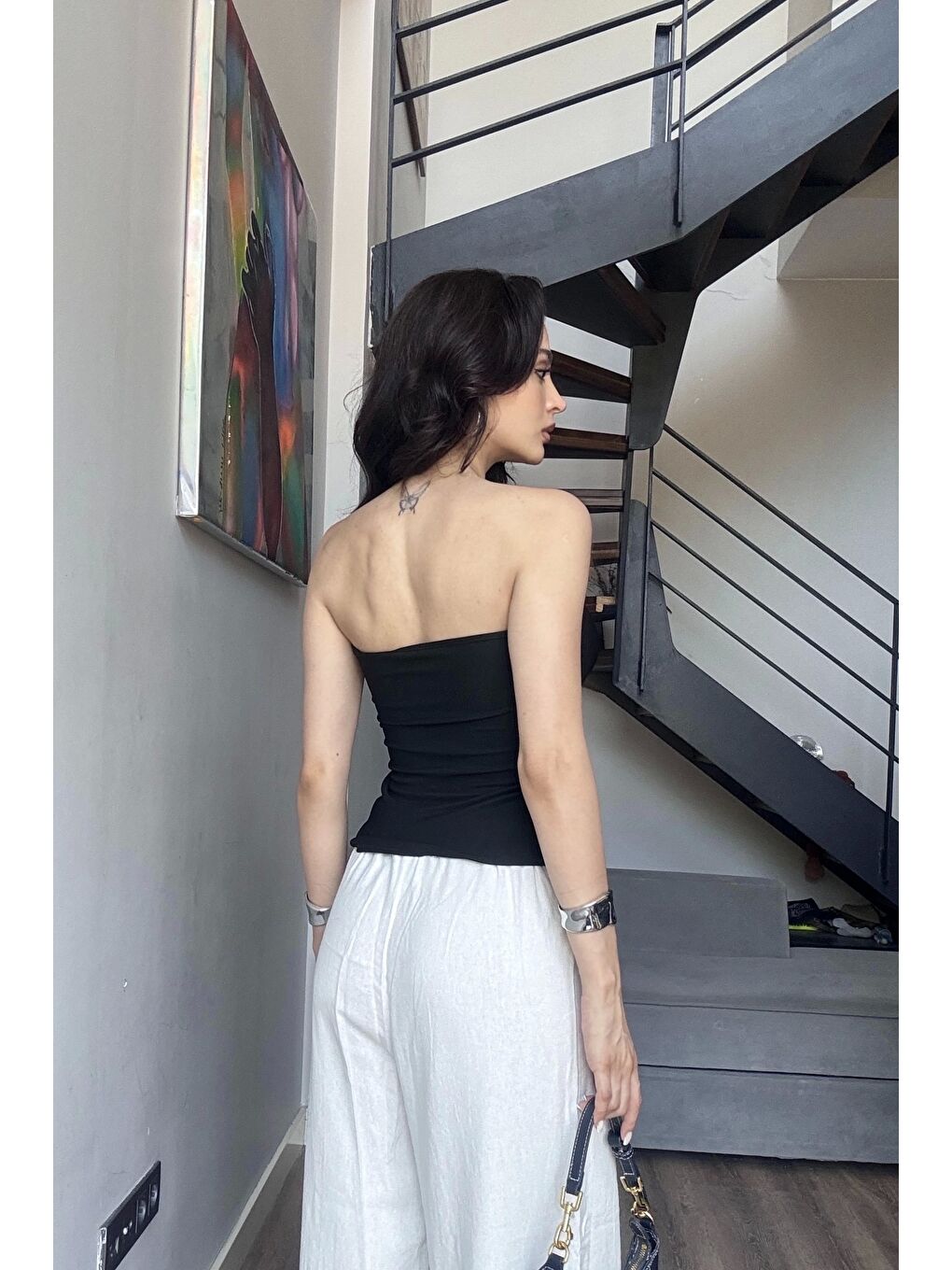 Kadın Siyah Aksesuarlı Crop 13684-2