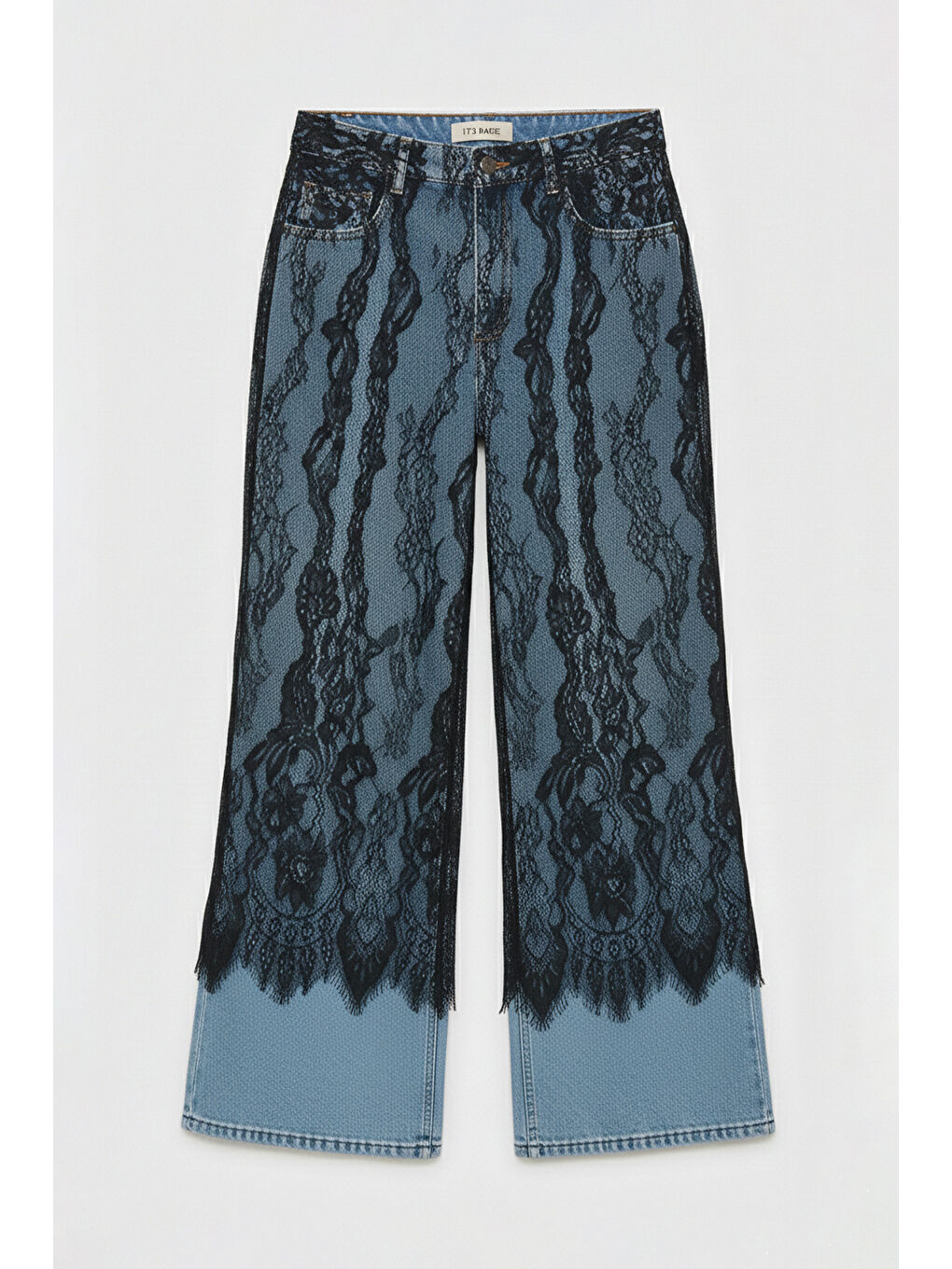 Mavi Kadın Dantel Jean Rengi Palazzo Fit Dantel Detaylı Özel Tasarım Denim Jean-5