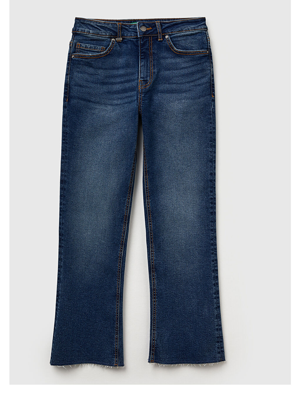 Kadın Koyu Mavi Streç Pamuklu Paçası Kesik Geniş Paça Denim Pantolon-1