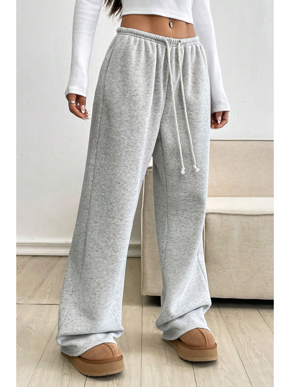 Kadın Gri Baggy Bol Kesim 3 İplik Şardonlu Eşofman Altı-1