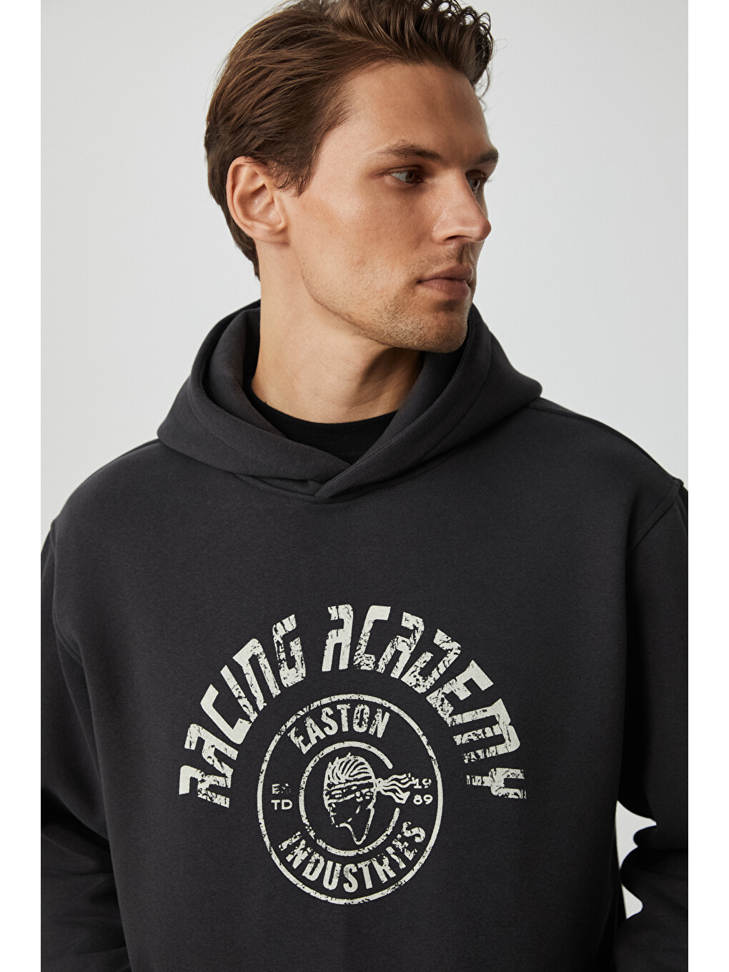 Edgar Erkek %75 Pamuk %25 Polyester Yumuşacık Kapüşonlu Oversize Antrasit Sweatshirt-1