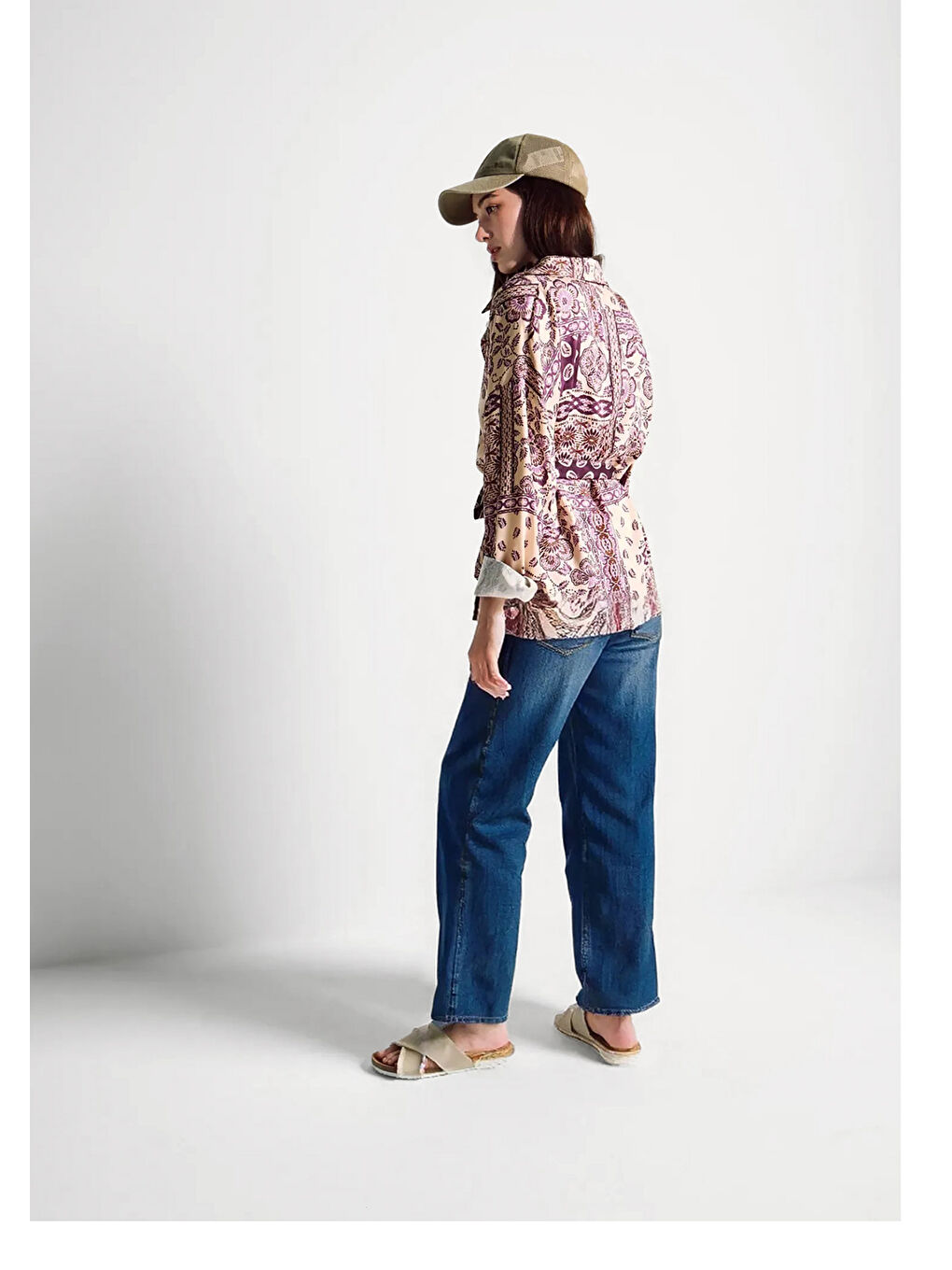 Kadın Koyu Mavi Streç Pamuklu Paçası Kesik Geniş Paça Denim Pantolon-2