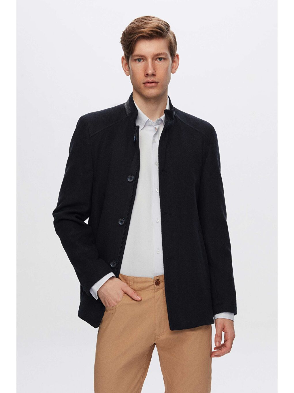 Regular Fit Lacivert Dik Yaka Kaşe Kaban-1