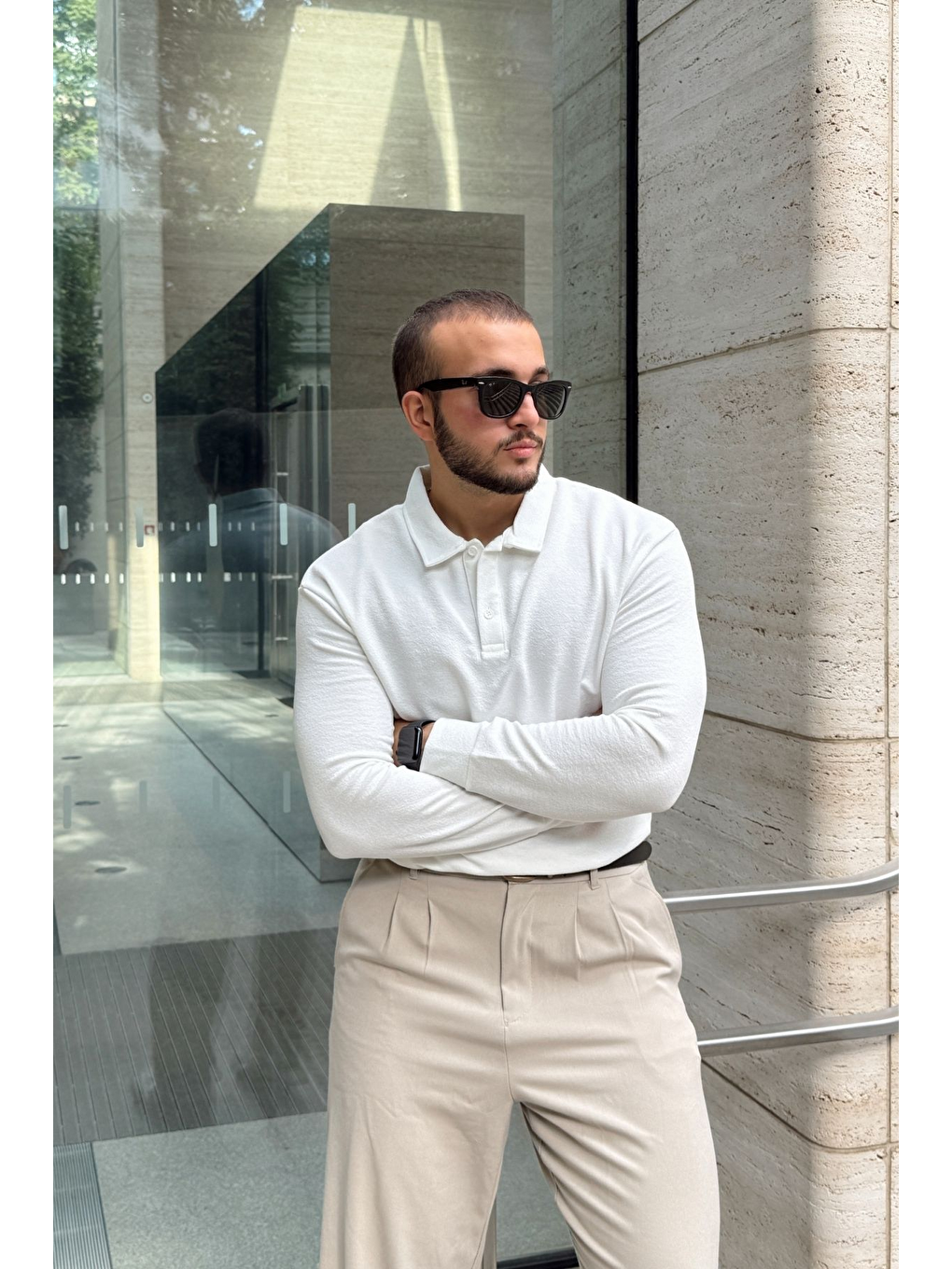 Beyaz Cali Erkek Regular Fit Polo Yaka Uzun Kollu Sweatshirt Tişört-7