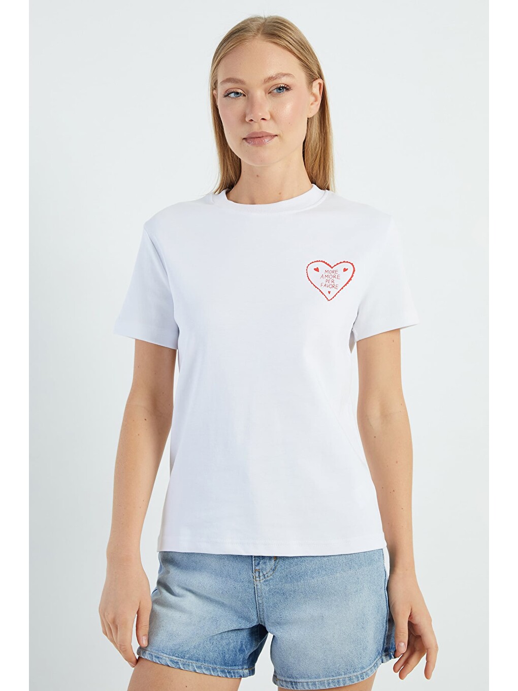 Beyaz More Amore Per Favore Baskılı Tişört-1
