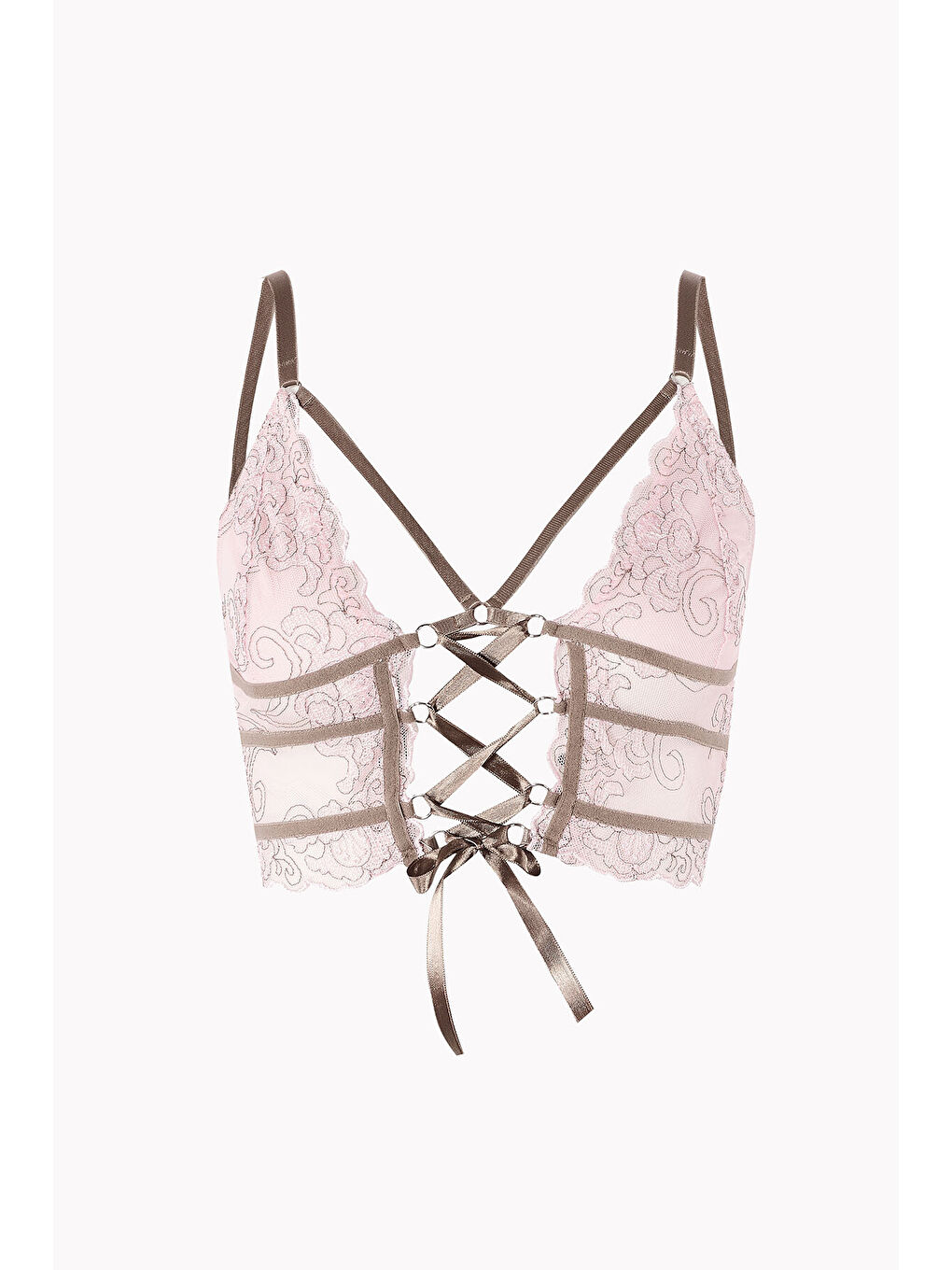 Pembe Kahve Dekolteli Kapsız Bralet Takım-1