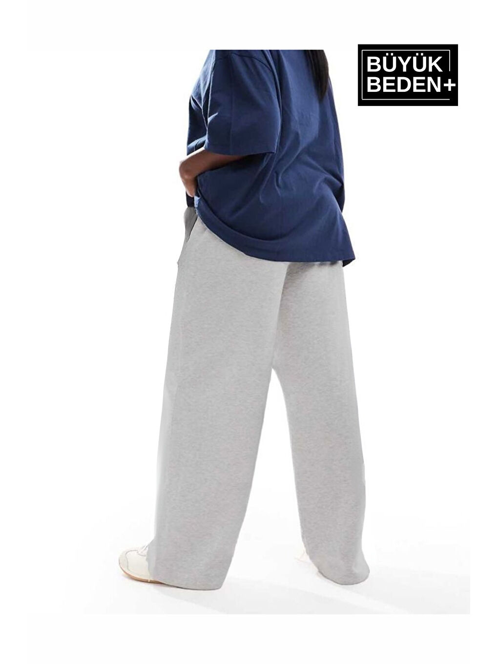 Gri Kadın Büyük Beden New York Baskılı İnce Eşofman Altı SPR25BEAK47-1