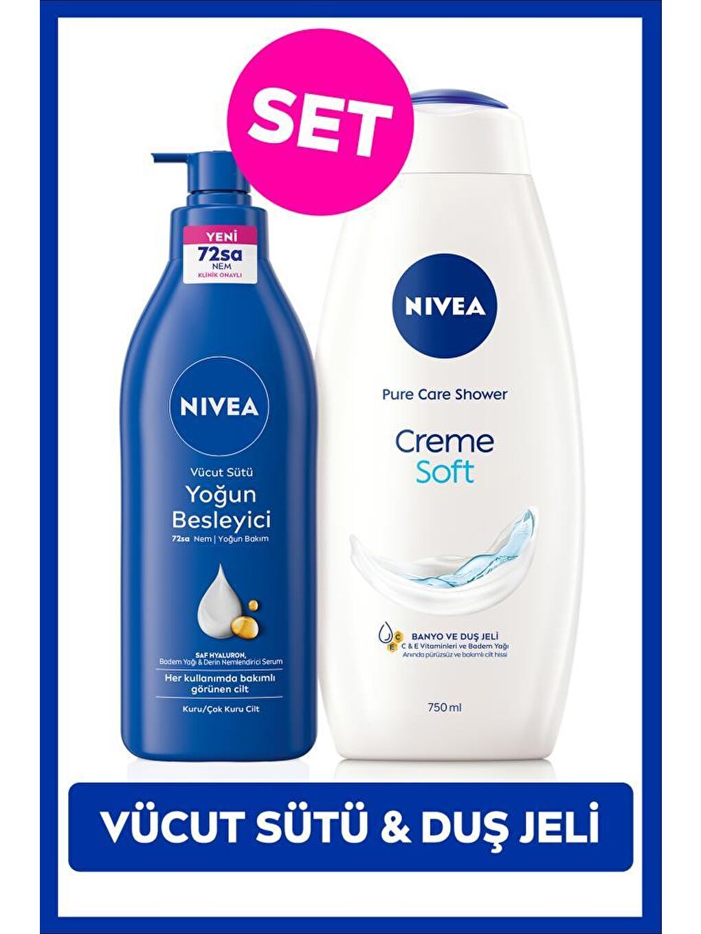 Creme Soft Kremsi Dokunuş Duş Jeli 750ml ve Besleyici Vücut Sütü 400ml, Nemlendirici, Kuru Cilt