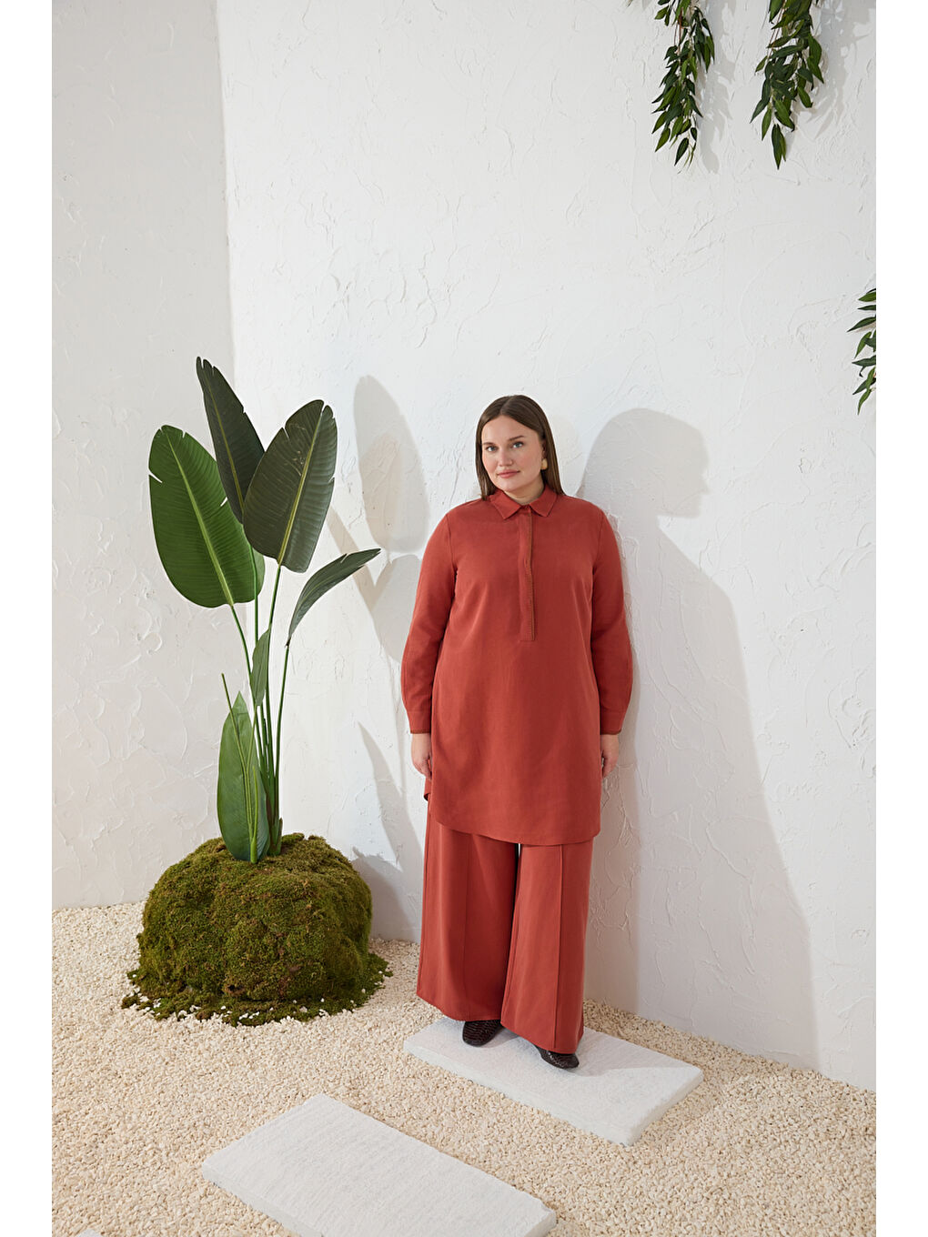 Kahverengi Tarçın Çoban Nakışlı Tunik