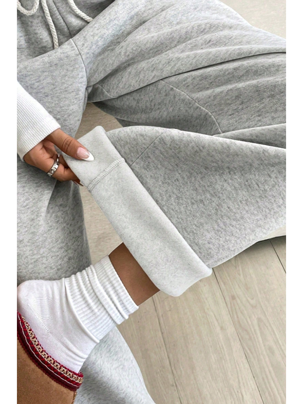 Kadın Gri Baggy Bol Kesim 3 İplik Şardonlu Eşofman Altı-2