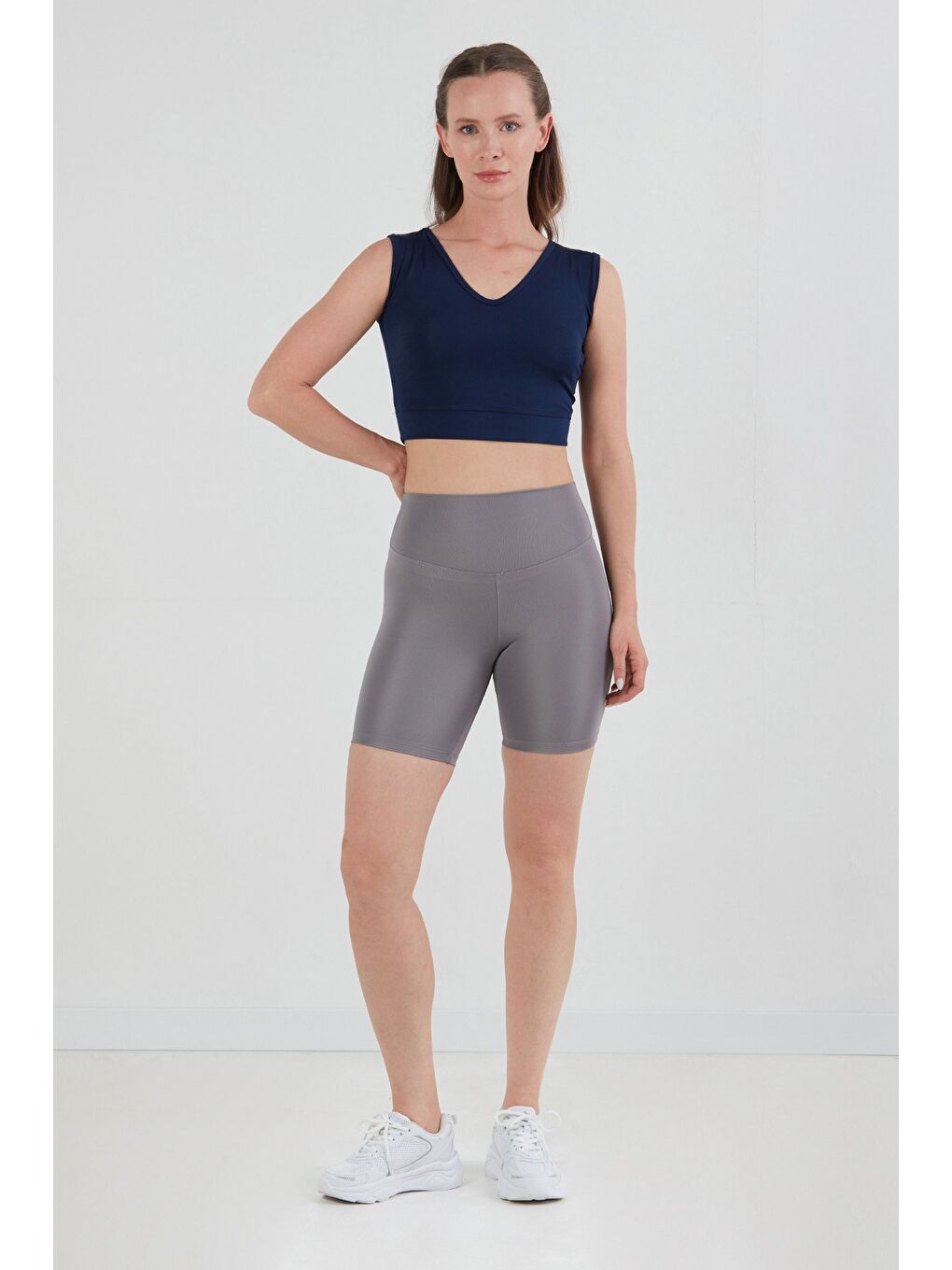 Gri Basic Yüksek Bel Biker Tayt