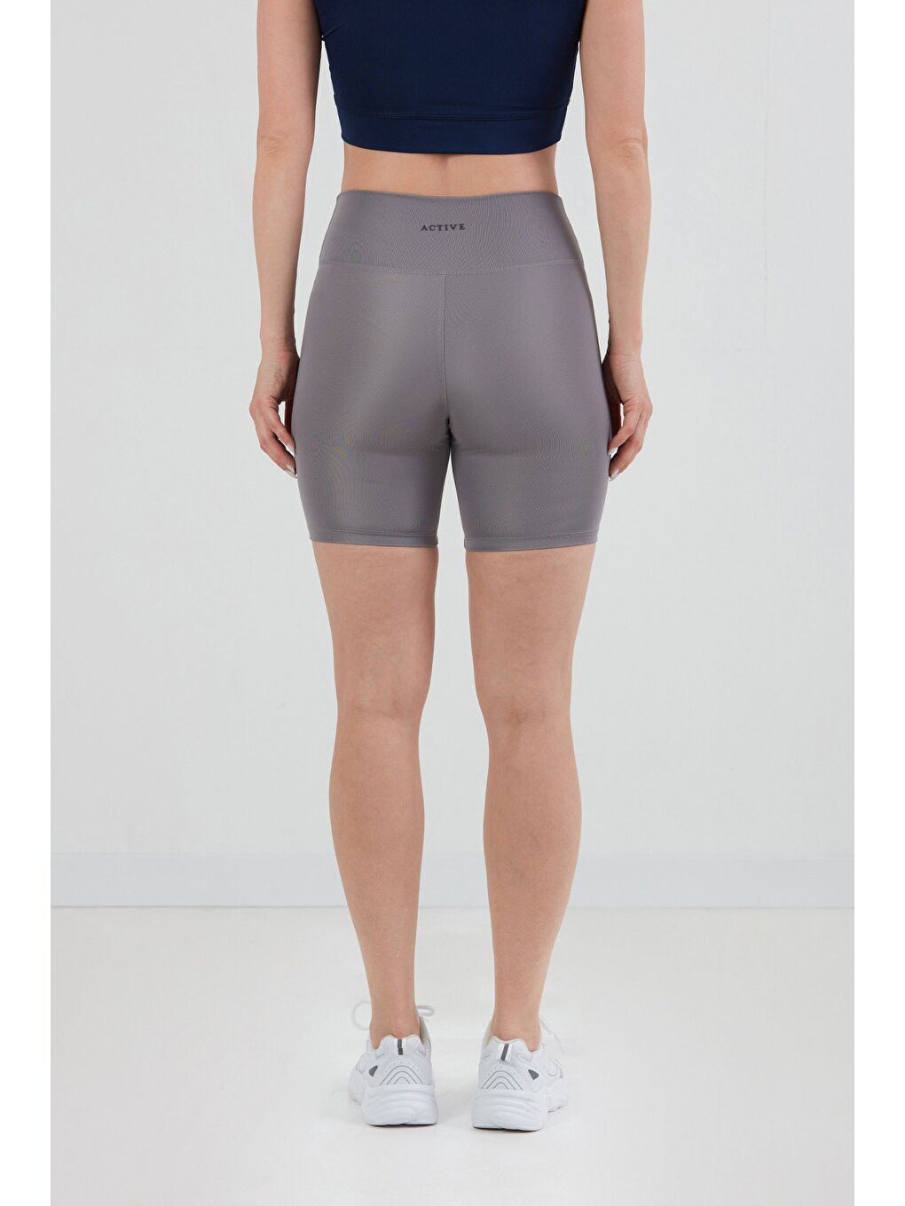 Gri Basic Yüksek Bel Biker Tayt-3