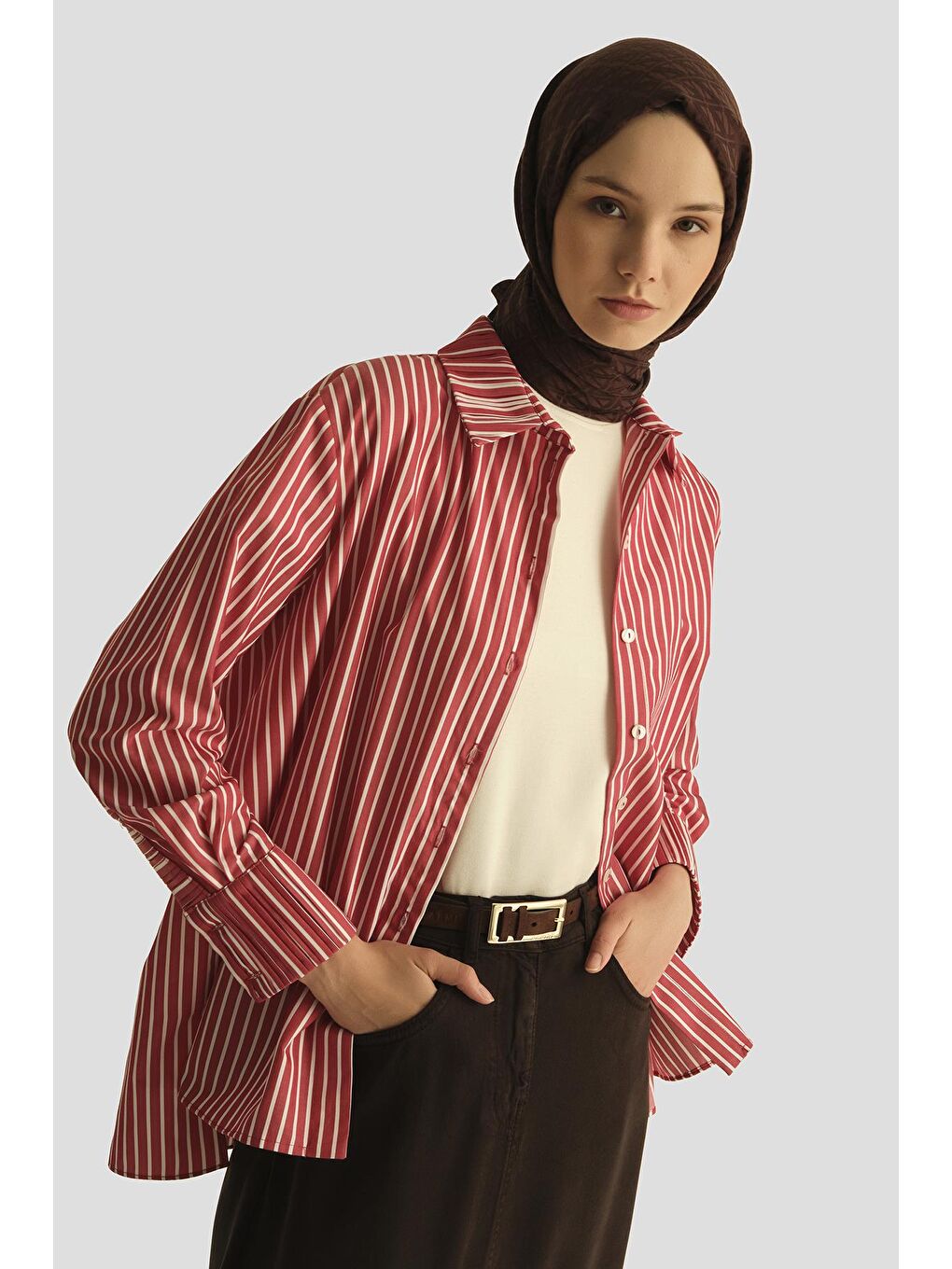 Çizgili Gömlek 25Yd3729 Kırmızı-2