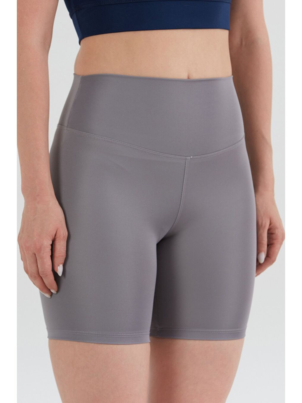 Gri Basic Yüksek Bel Biker Tayt-4